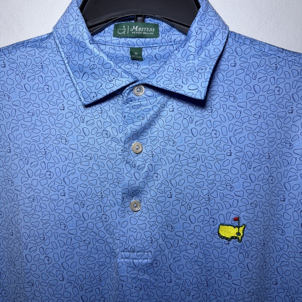 Peter Millar Masters Polo Shirt Mens M Blue Golf Course Design Performance Tech - Picture 1 of 8